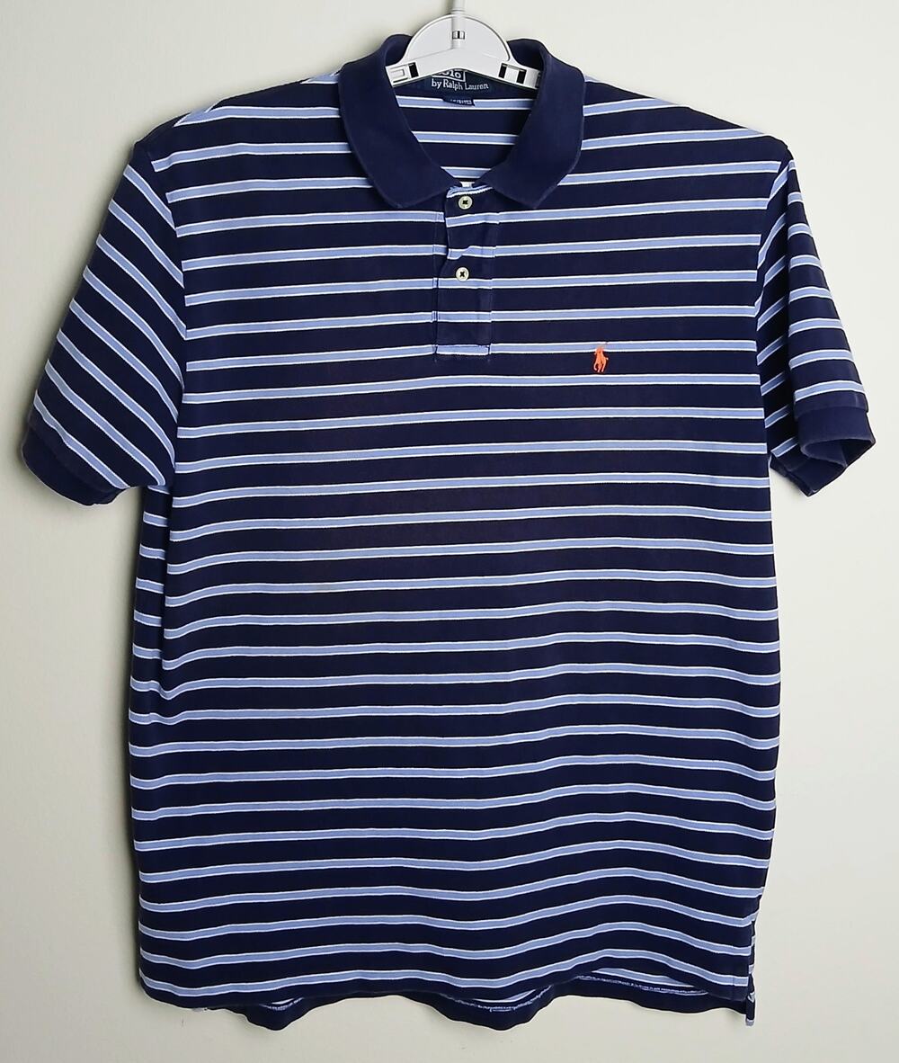 Polo Ralph Lauren Shirt Mens XL Blue White Striped Short Sleeve Pony Logo